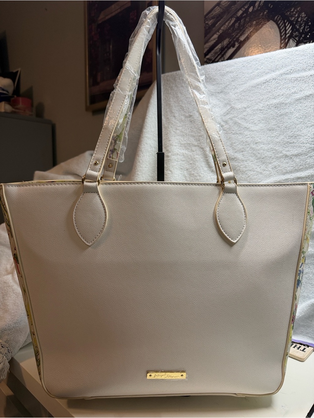 NWT Betsey Johnson Tote Bag with Floral Trim